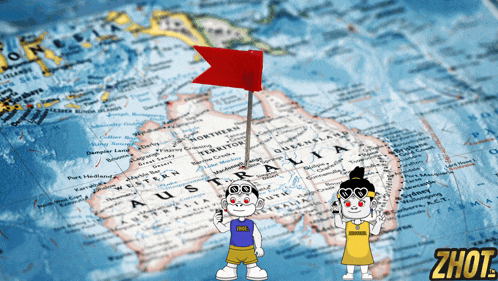 a map of australia has a red flag pinned to the northern territory