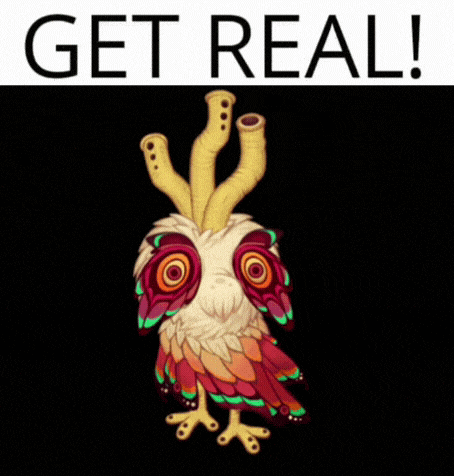 a poster with a colorful monster and the words " get real "