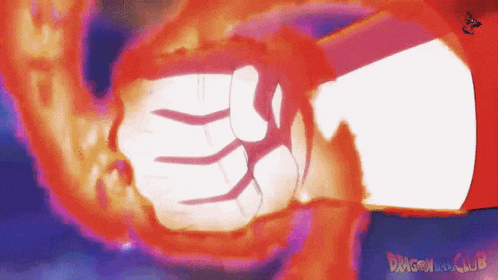 a cartoon character 's fist is being punched by a dragon ball club character