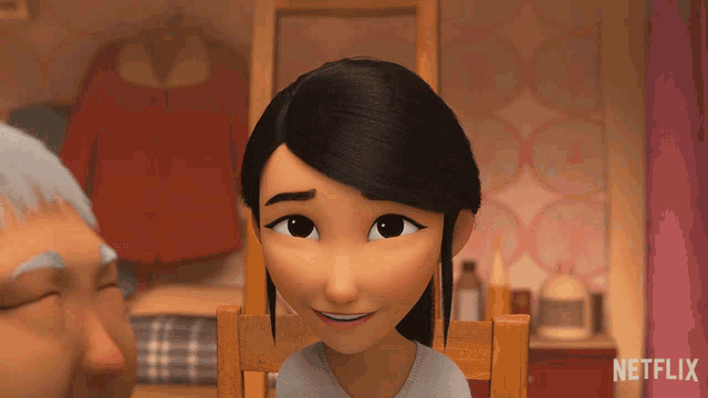 a cartoon woman is laughing with a netflix logo in the background