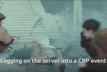 a group of people laying on the ground with the words logging on the server into a crp event below them