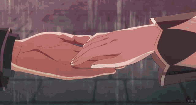 a couple of anime characters holding hands with the word anime on the bottom left