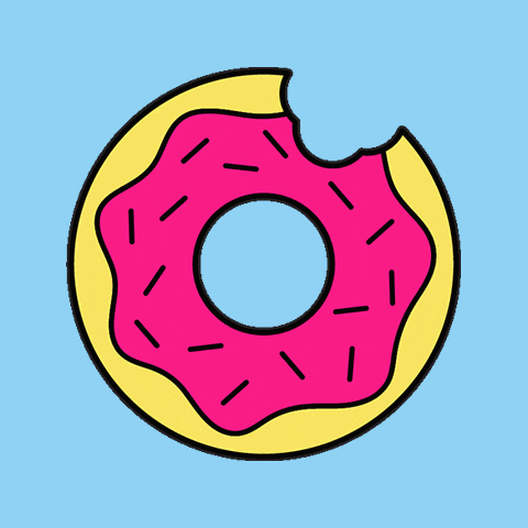 a cartoon drawing of a donut with a bite taken out of it