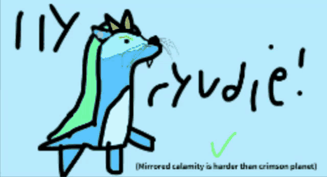 a drawing of a dolphin with the words " mirrored calamity is harder than crimson planet " written below it
