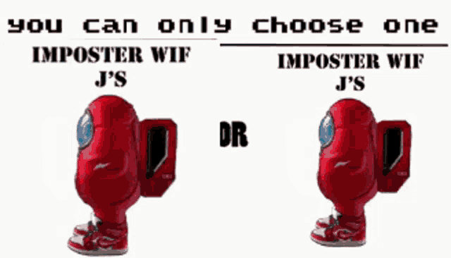two red among us characters are standing next to each other