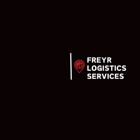 a logo for freyr logistics services with a delivery truck on a black background .
