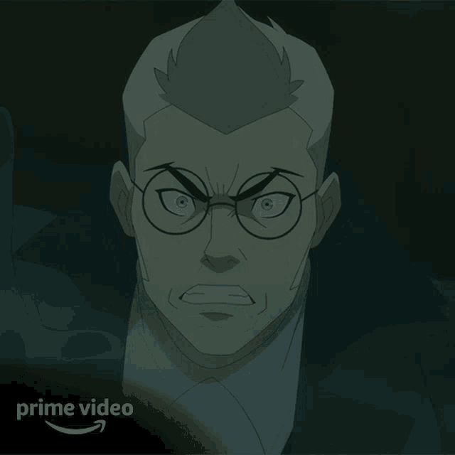 a cartoon of a man with glasses and an arrow pointing to the prime video logo