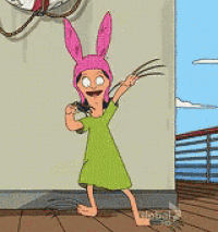 a cartoon character from bob 's burgers is holding scissors .