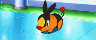 a cartoon pig with a red nose is standing on a tiled floor .