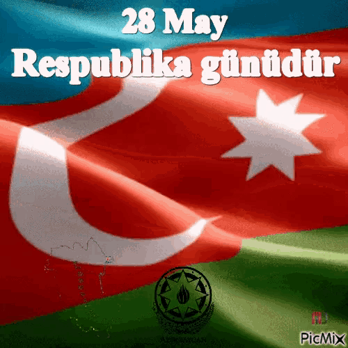 a picture of the flag of azerbaijan with the date 28 may on it