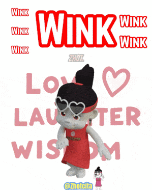 a cartoon girl wearing a red headband that says wink