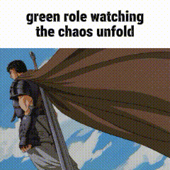 a man with a sword and cape is watching the chaos unfold