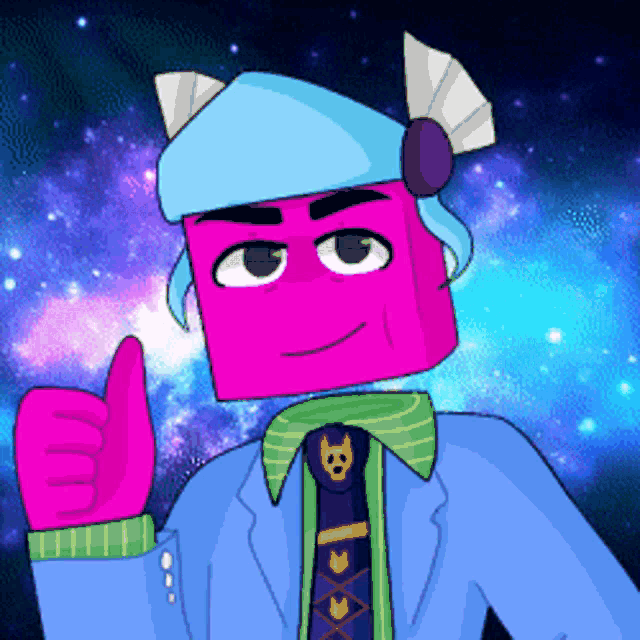 a cartoon character giving a thumbs up sign