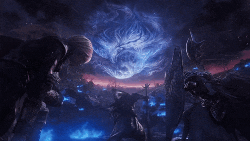 a man is standing in front of a glowing circle that looks like a sphere