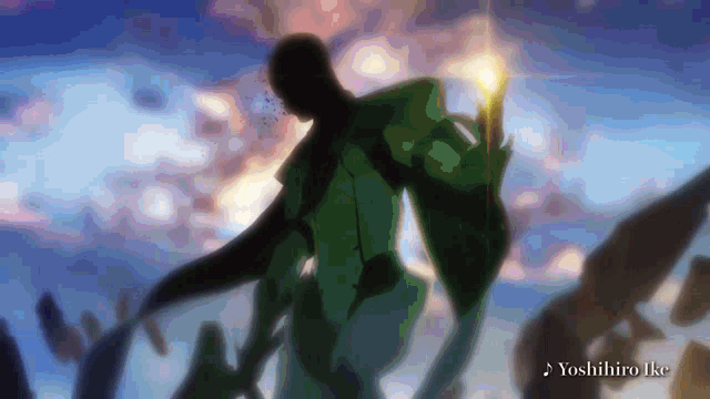 a silhouette of a person with yoshihiro ike written in the corner