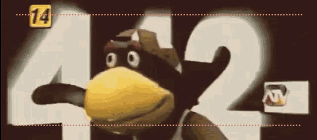 a picture of a cartoon character with the number 14 in the background