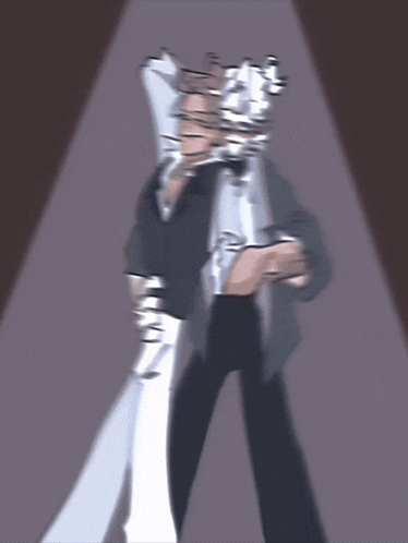 a blurry drawing of a man in a suit with a crown on his head