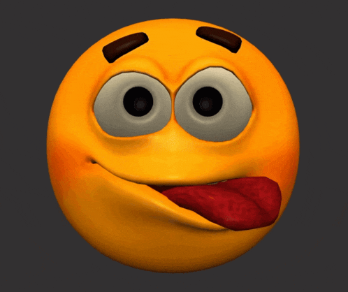 a yellow smiley face with big eyes and a tongue sticking out