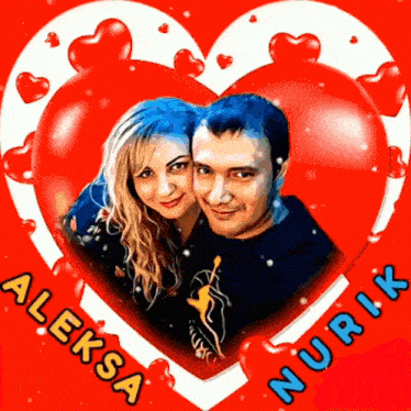 a picture of a man and a woman in a heart with the names aleksa and nurik