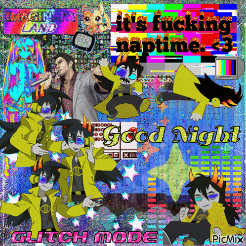 a collage of anime characters with the words it 's fucking naptime good night