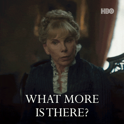 a woman sitting in a chair with the words " what more is there " on the bottom