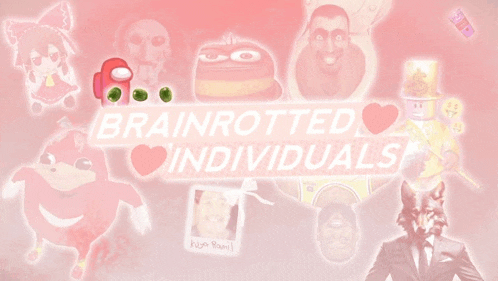 a pink background with brainrotted individuals on it