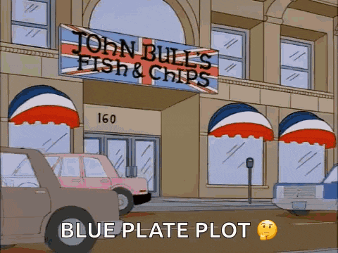 a sign for john bull 's fish and chips hangs over the entrance