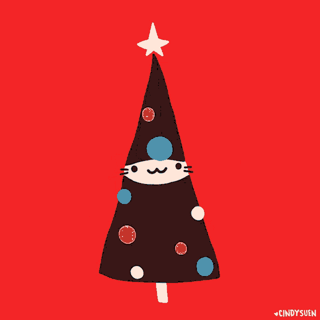 an illustration of a cat dressed up as a christmas tree by cindysuen