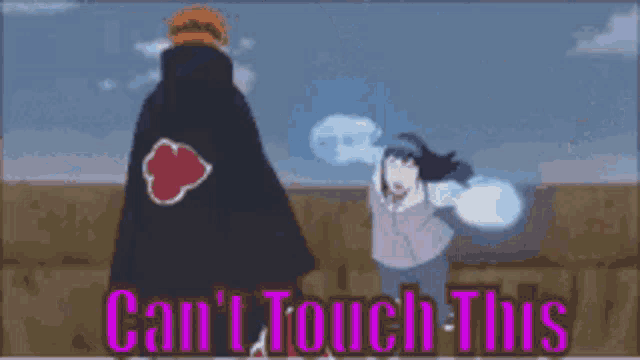 a cartoon of a man in a cape and a girl with the words " can 't touch this " on the bottom