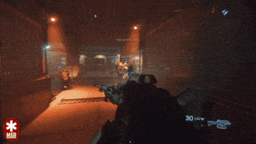 a video game with trespassing written on the wall in the background