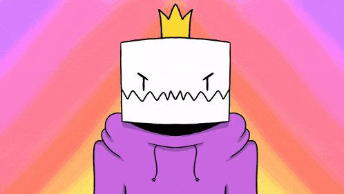 a cartoon character wearing a purple hoodie and a crown