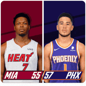 two basketball players from the heat and the phoenix are standing next to each other
