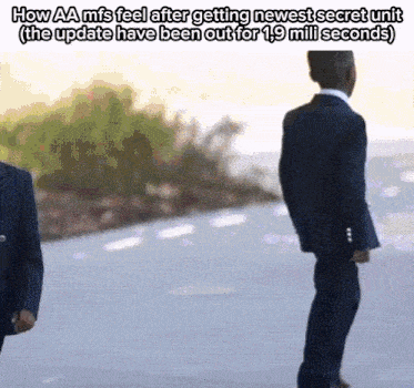 two men in suits are standing next to each other on a street and the caption says how aa mis feel after getting newest secret unit