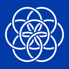 a blue background with white circles and a star in the middle