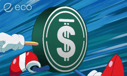 a green coin with a dollar sign on it and the word eco on the bottom
