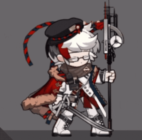 a cartoon character is holding a sword and a spear
