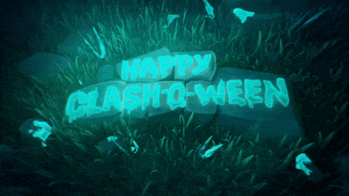 a sign that says happy clash-o-ween is glowing in the dark