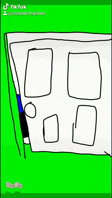 a green screen with a drawing of a door and the words tik tok at the top