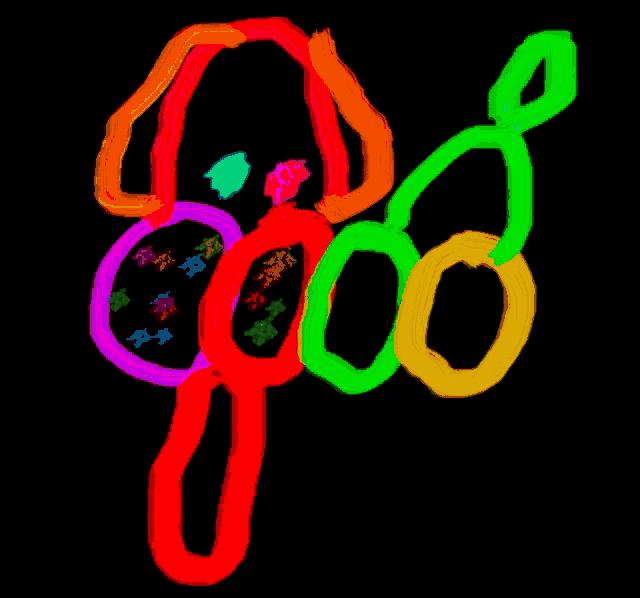 a colorful drawing of the word good with a rainbow of colors