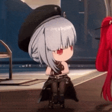 a little girl is sitting on a chair in a room next to a red girl .