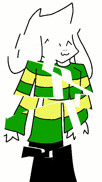 a drawing of a cartoon character with a green and yellow striped shirt .