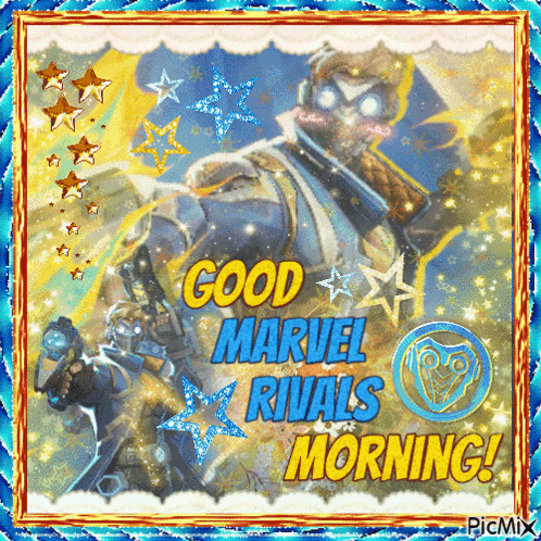 a good marvel rivals morning greeting card with a picture of star lord