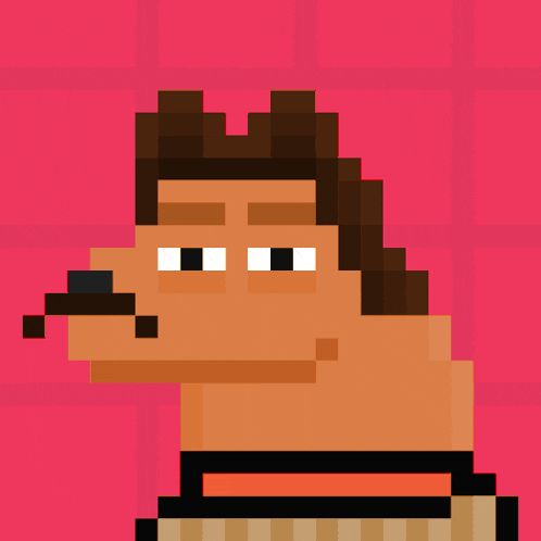 a pixel art of a man with a mustache on a red background