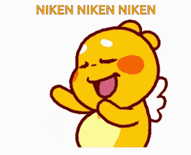 a cartoon character with the words niken niken niken on the bottom