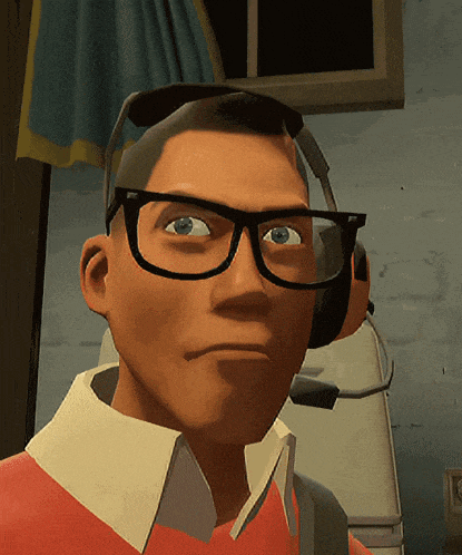 a cartoon character wearing glasses and a headset