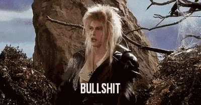 a woman in a labyrinth movie is standing in front of a large rock .
