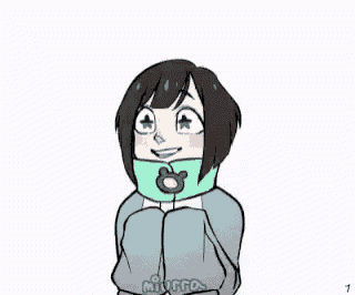 a cartoon of a girl wearing a sweater and a scarf with a teddy bear on it .