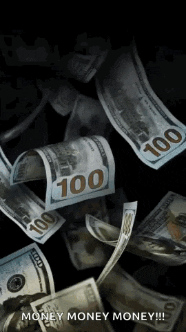 a bunch of 100 dollar bills are falling from the sky on a black background .
