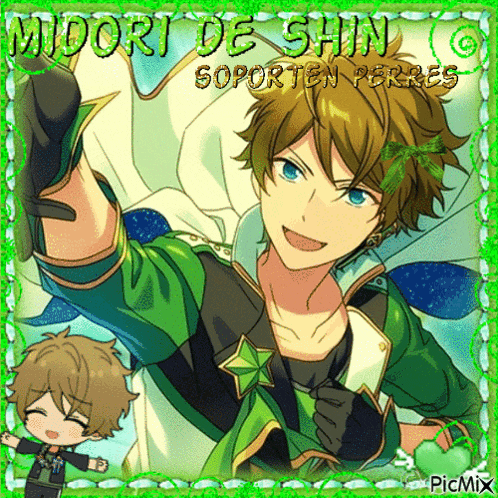 a picture of midori de shin with a green frame