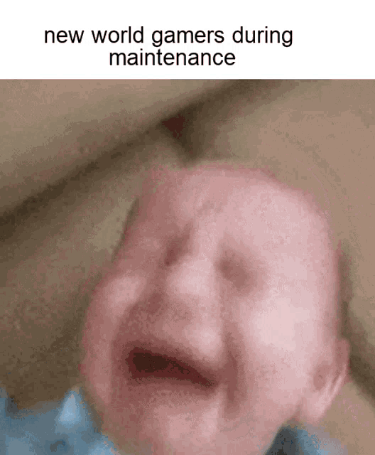 a baby is crying with the words new world gamers during maintenance below it